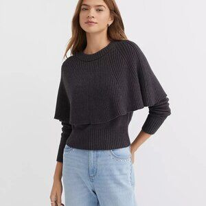 NWT Ann Taylor Loft Dark Gray Ribbed Cape Sweater, S